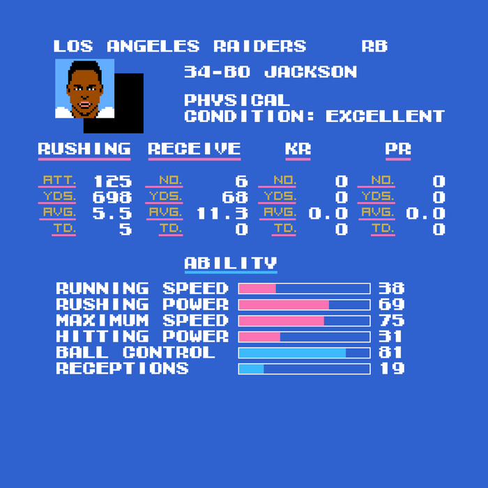 Tecmo Bowl Raiders Bo Jackson