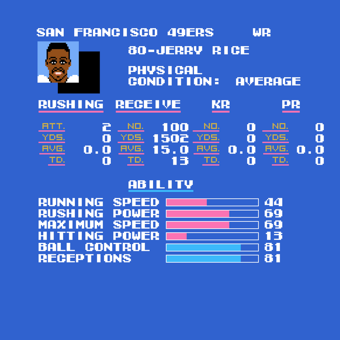 Tecmo Bowl Niners Jerry Rice