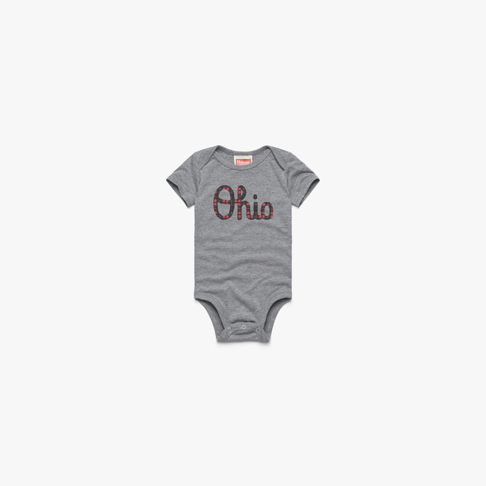 Script Ohio Plaid Baby One Piece