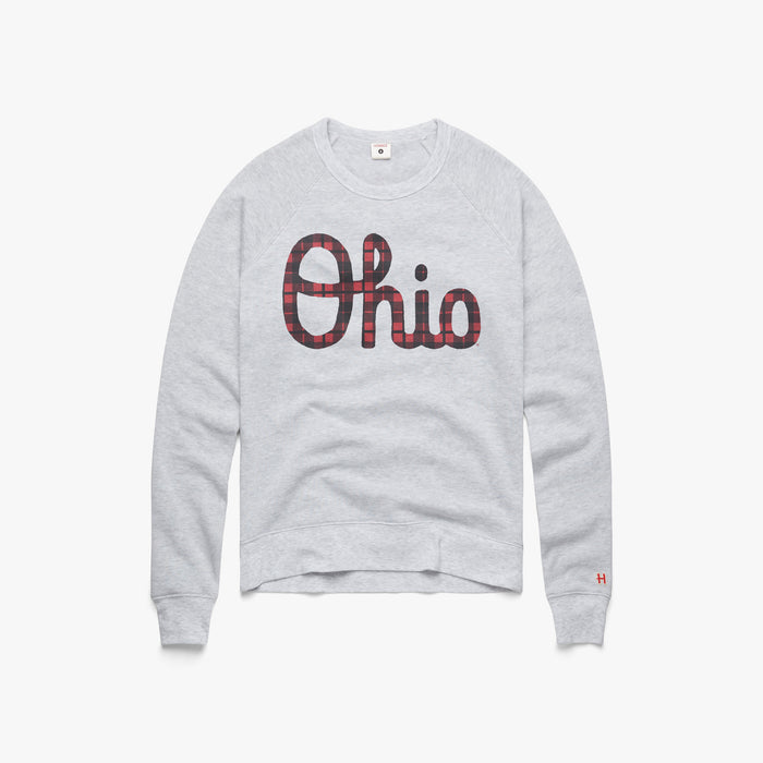 Women's Script Ohio Plaid Crewneck